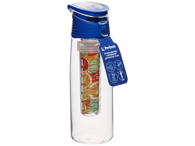 Бутылка для воды с контейнером д/фруктов, 750 мл, синяя, PERFECTO LINEA (спорт, развлечение, ЗОЖ) (34-758072)