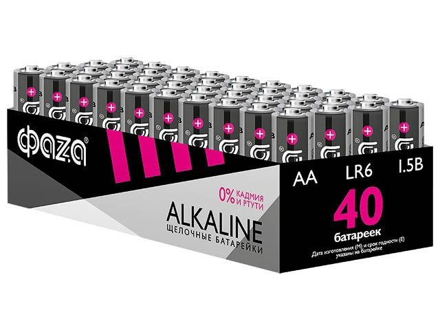 Батарейка 40шт (коробка) AA LR6 1,5V Alkaline LR6A-P40  ФАZА Alkaline Pack-40 (40 батареек в коробке (20 спаек по 2 шт)) (5023017)