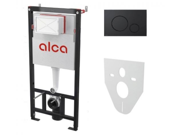 Инсталляционный сет с черной матовой кнопкой и шумоизоляцией, Alcaplast (AM101/1120-4:1M678)