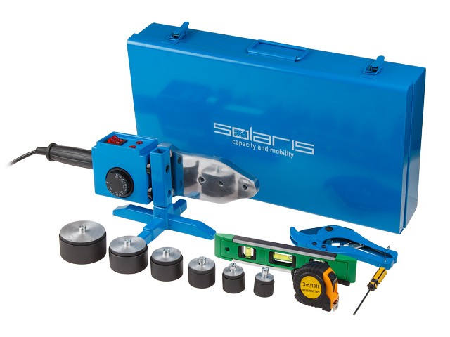 Сварочный аппарат для полимерных труб Solaris PW-1501 (1500 Вт; 6 насадок: 20 - 63 мм; 2 режима нагрева; доп.аксессуары) (SOLARIS)