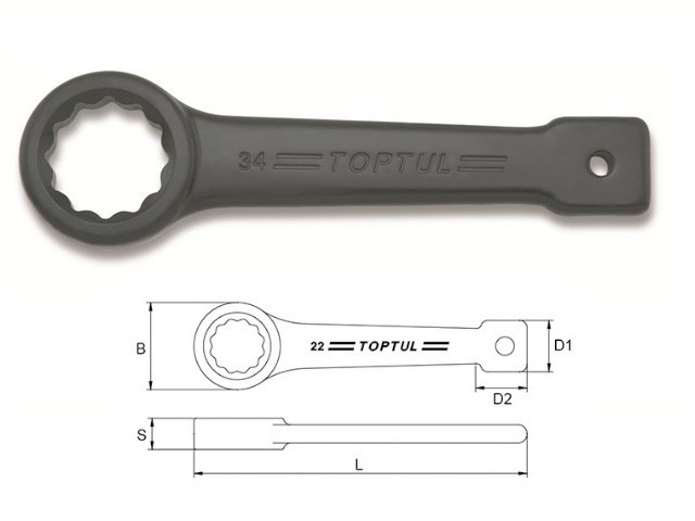 Ключ ударно-силовой накидной упорный 95мм TOPTUL (AAAR9595)