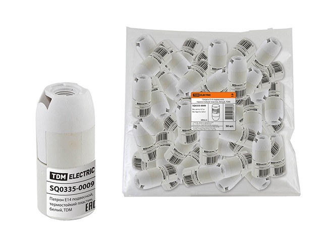 Патрон Е14 подвесной, термостойкий пластик, белый, TDM (Патрон для электрических ламп) (SQ0335-0009)