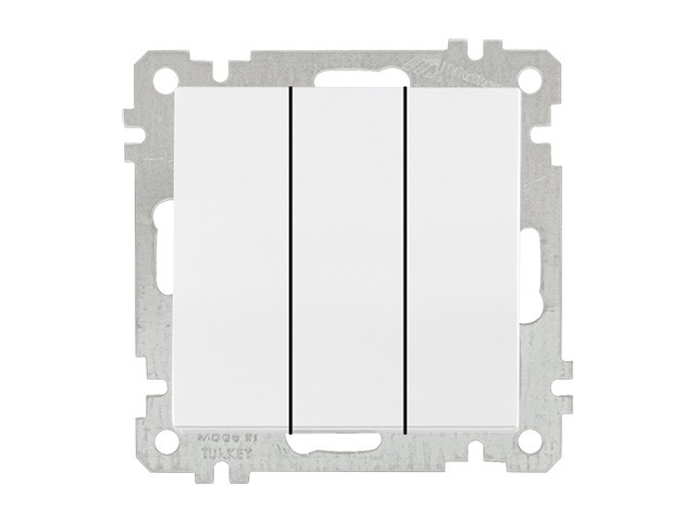 Выключатель 3-клав. (скрытый, без рамки, винт. зажим) белый, DARIA, MUTLUSAN (10 A, 250 V, IP 20) (2100 409 0201)