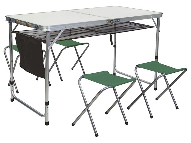 Набор складной стол влагостойкий с карманом для мелочей и 4 стула, ARIZONE (42-120653)