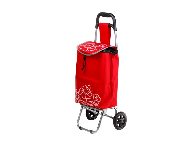 Сумка-тележка хозяйственная на колесах 20 кг, красная, цветок, PERFECTO LINEA (42-661011)