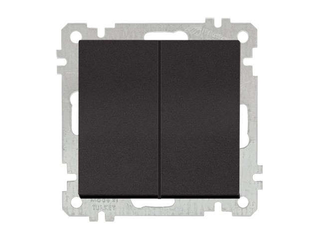 Выключатель 2-клав. (скрытый, без рамки, винт. зажим) черный, DARIA, MUTLUSAN (10 A, 250 V, IP 20) (2100 402 0284)