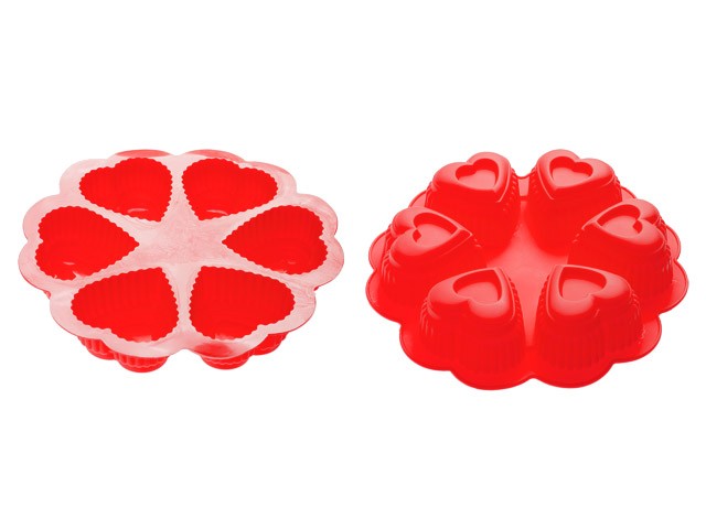 Форма для выпечки, силиконовая, круглая на 6 сердец, 25 х 4.5 см, красная, PERFECTO LINEA (20-018815)