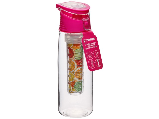 Бутылка для воды с контейнером д/фруктов, 750 мл, розовая, PERFECTO LINEA (спорт, развлечение, ЗОЖ) (34-758071)