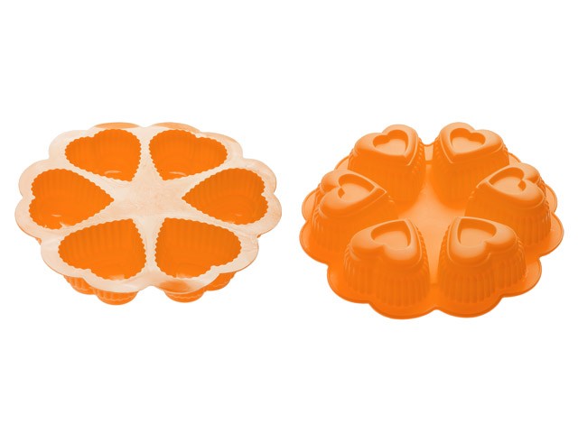 Форма для выпечки, силиконовая, круглая на 6 сердец, 25 х 4.5 см, оранжевая, PERFECTO LINEA (20-018814)