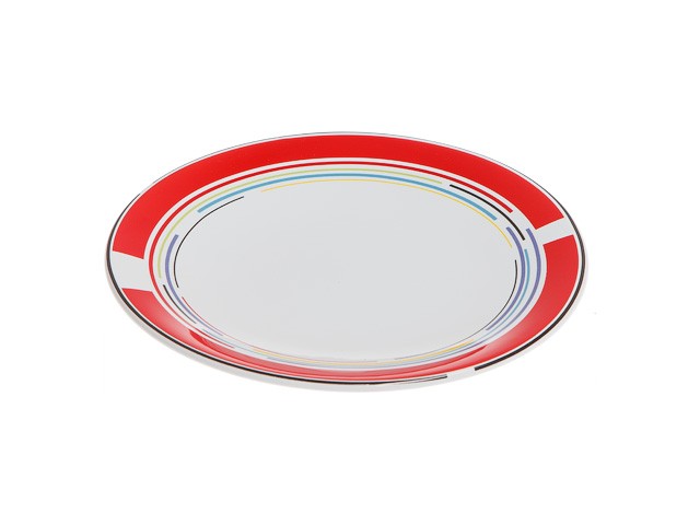 Тарелка десертная керамическая, 199 мм, круглая, серия Самсун, красная полоска, PERFECTO LINEA (Супер цена!) (16-995506)