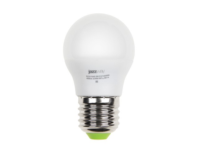 Лампа светодиодная G45 ШАР 5 Вт ECO E27 3000К JAZZWAY (40 Вт аналог лампы накал., 400Лм, теплый белый свет) (1036957)