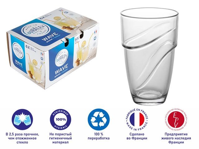 Набор стаканов, 6 шт., 360 мл, серия Wave Clear, DURALEX (Франция) (1054AB06C0111)