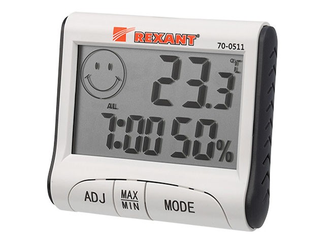 Термогигрометр комнатный с часами и функцией будильника REXANT (70-0511)