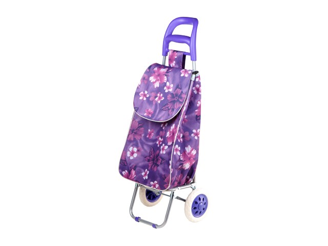 Сумка-тележка хозяйственная на колесах 30 кг, фиолетовая, цветы, PERFECTO LINEA (42-307010)