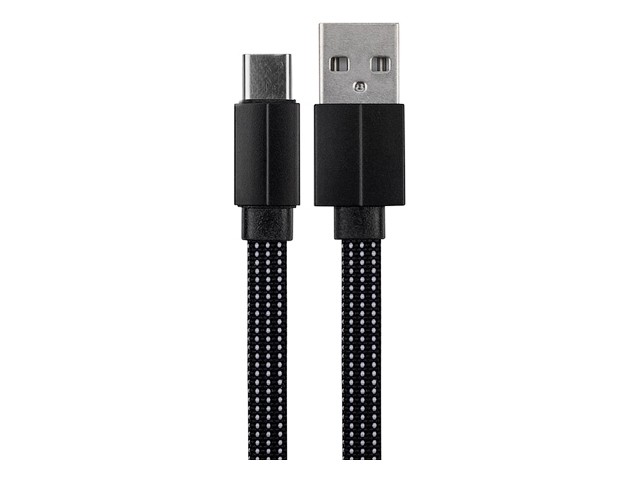 USB кабель USB Type-C, черный текстиль, 1 метр (плоский шнур) REXANT (18-1872)