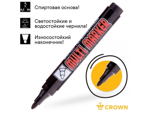 Маркер промышл. перманентный фетровый черный CROWN MULTI MARKER (толщ. линии 3.0 мм. Цвет черный) (CPM-800black) (CROWN маркеры)