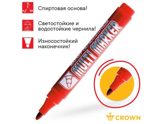 Маркер промышл. перманентный фетровый красный CROWN MULTI MARKER (толщ. линии 3.0 мм. Цвет красный) (CPM-800Red) (CROWN маркеры)