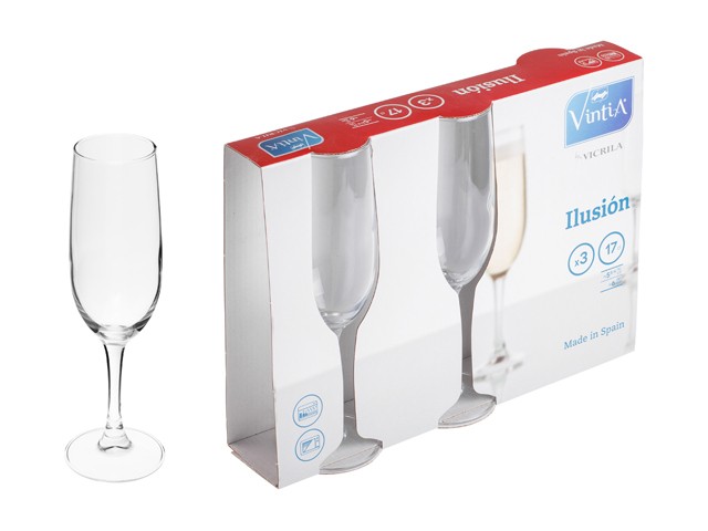 Набор бокалов для шампанского, 3 шт., 170 мл, 192х52 мм, серия Ilusion, VINTIA (V050340)