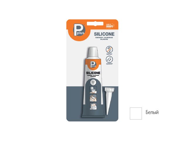 Герметик силиконовый  P PLUS "Silicone Sanitary" (бел.) 50мл в блистере (01-4-1-073) (P Plus)