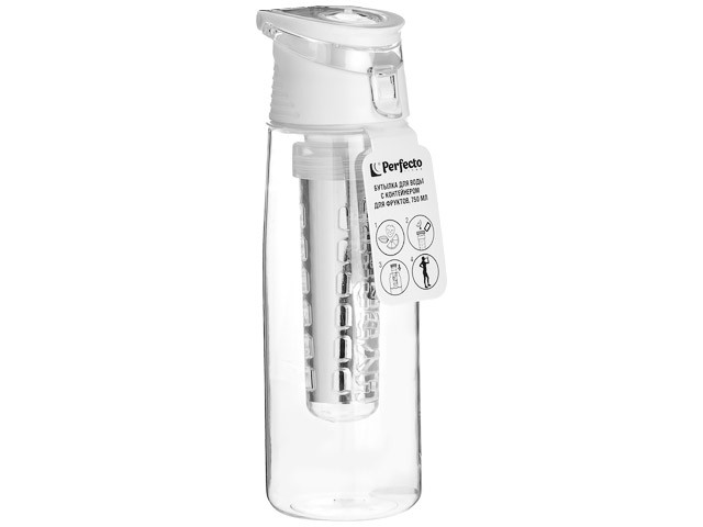 Бутылка для воды с контейнером д/фруктов, 750 мл, белая, PERFECTO LINEA (спорт, развлечение, ЗОЖ) (34-758074)