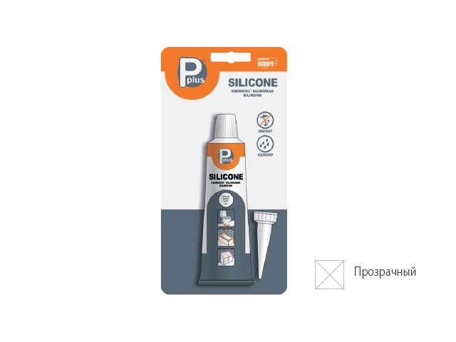 Герметик силиконовый  P PLUS "Silicone Sanitary" (прозр.) 50мл в блистере (01-4-1-074) (P Plus)