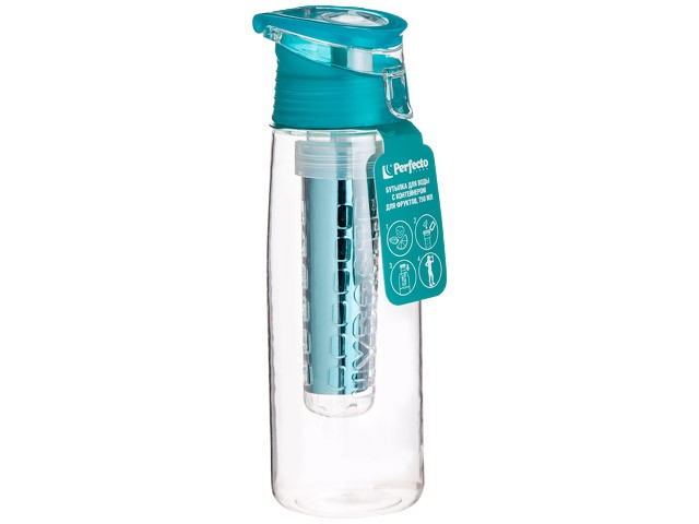 Бутылка для воды с контейнером д/фруктов, 750 мл, бирюзовая, PERFECTO LINEA (спорт, развлечение, ЗОЖ) (34-758073)