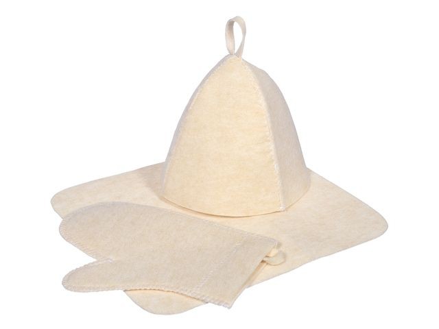 Набор для бани из 3-х предметов Шапка, коврик, рукавица, HOT POT белый (41218)