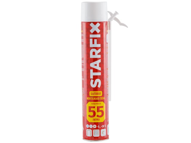 Пена монтажная бытовая всесезонная STARFIX Foam 55 (750мл) (Выход пены до 55 литров) (SM-65855-1)