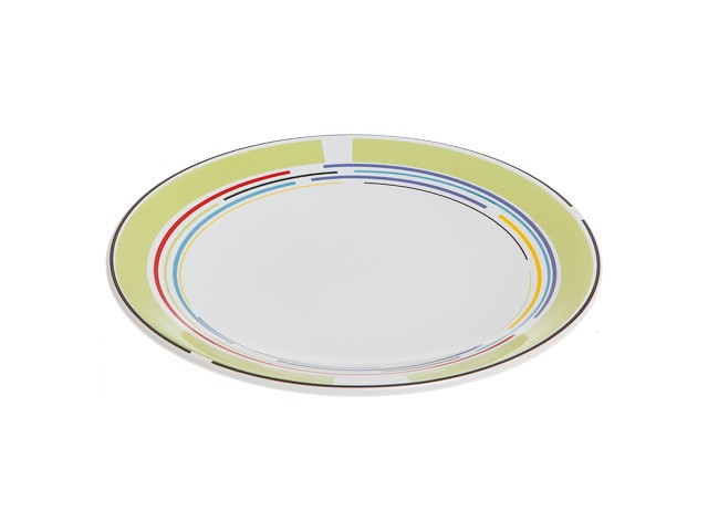 Тарелка десертная керамическая, 199 мм, круглая, серия Самсун, оливковая полоска, PERFECTO LINEA (Супер цена!) (16-995302)