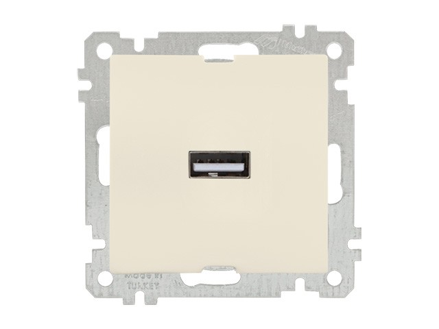 Розетка 1-ая USB (скрытая, без рамки) кремовая, DARIA, MUTLUSAN (USB-заряд , 5V-2.1A) (2100 448 0102)
